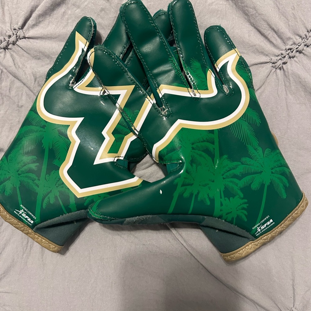 USF Adidas Green and White Football Gloves 
Size L